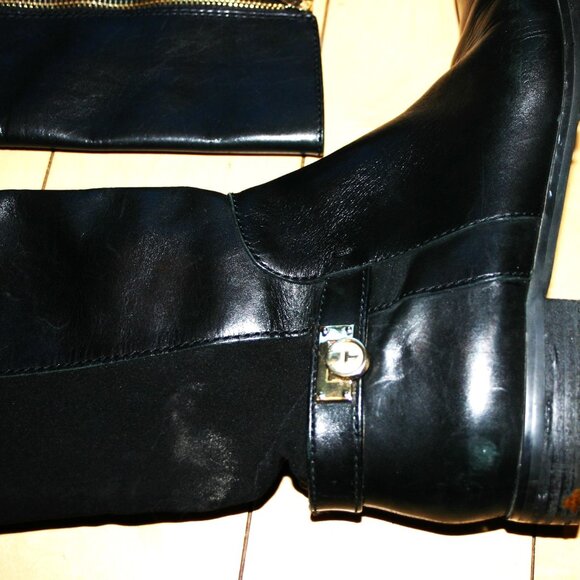 TAHARI TALL BLACK BOOT Black Leather Inside Zipper Size 8 - Picture 5 of 9